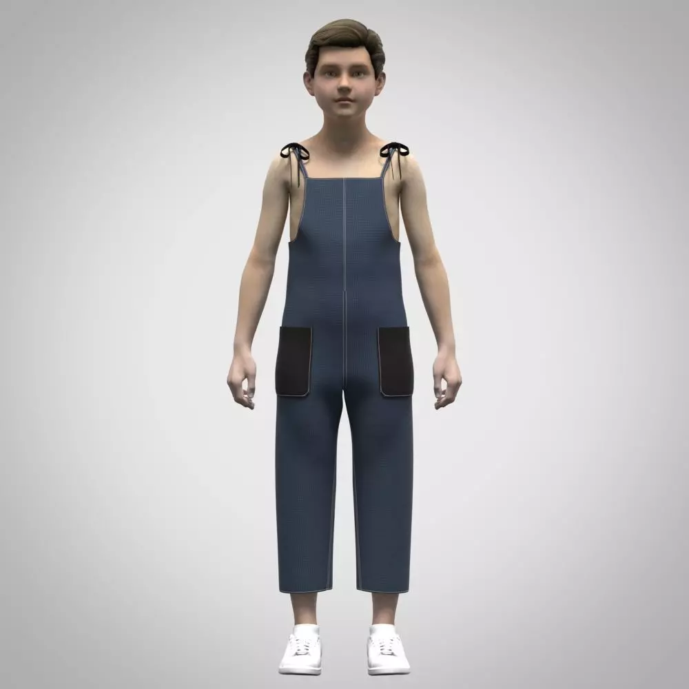 boys dungaree 3D Clothing Rigged model Low-poly 3D model_0