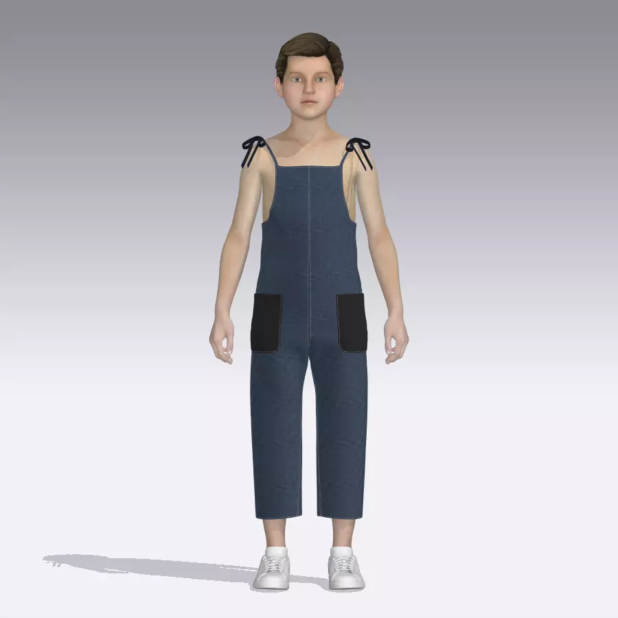 boys dungaree 3D Clothing Rigged model Low-poly 3D model_15