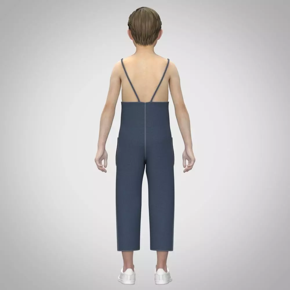 boys dungaree 3D Clothing Rigged model Low-poly 3D model_1
