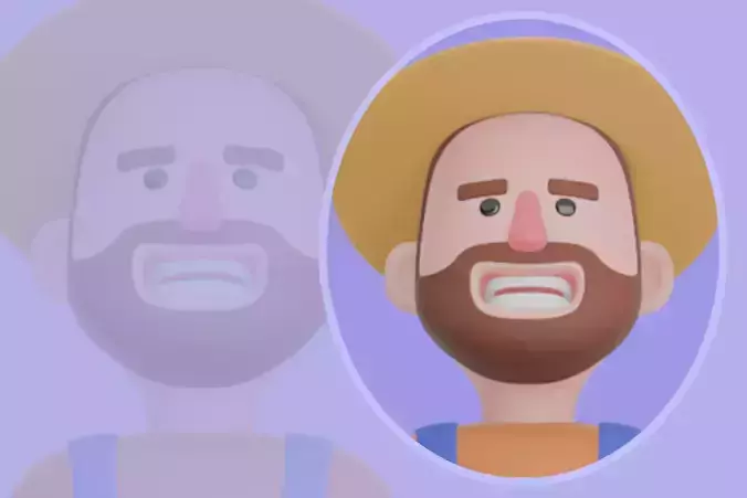 Stylized 3D Cartoon Farmer Man - Relaxed Sitting Character