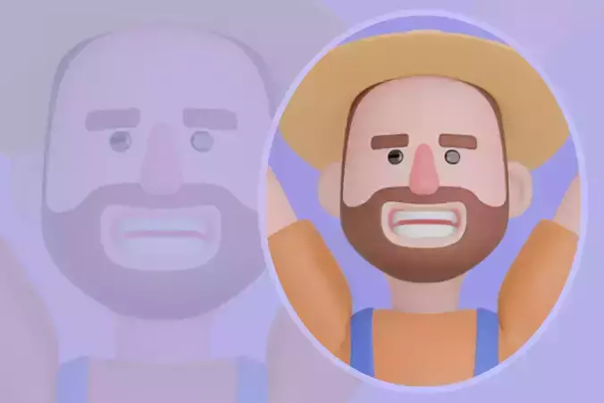 Stylized 3D Cartoon Farmer Man - Cheerful Standing Character