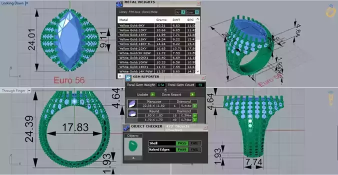 Yellow Gold Smoky Topaz and Diamond STL 3D Ring Model jr00193