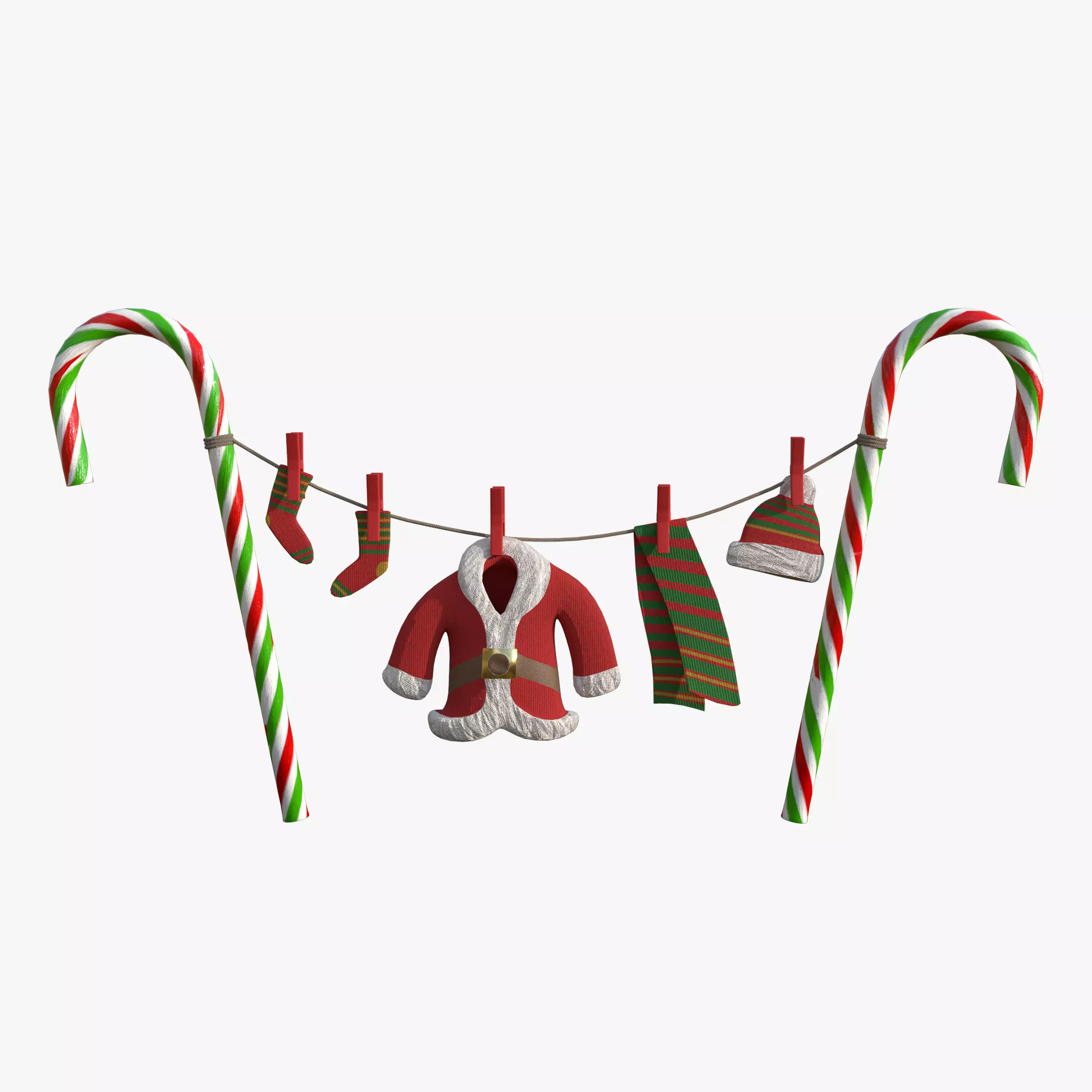 Santa Clothes Hanging On Clothes Line Low-poly 3D model