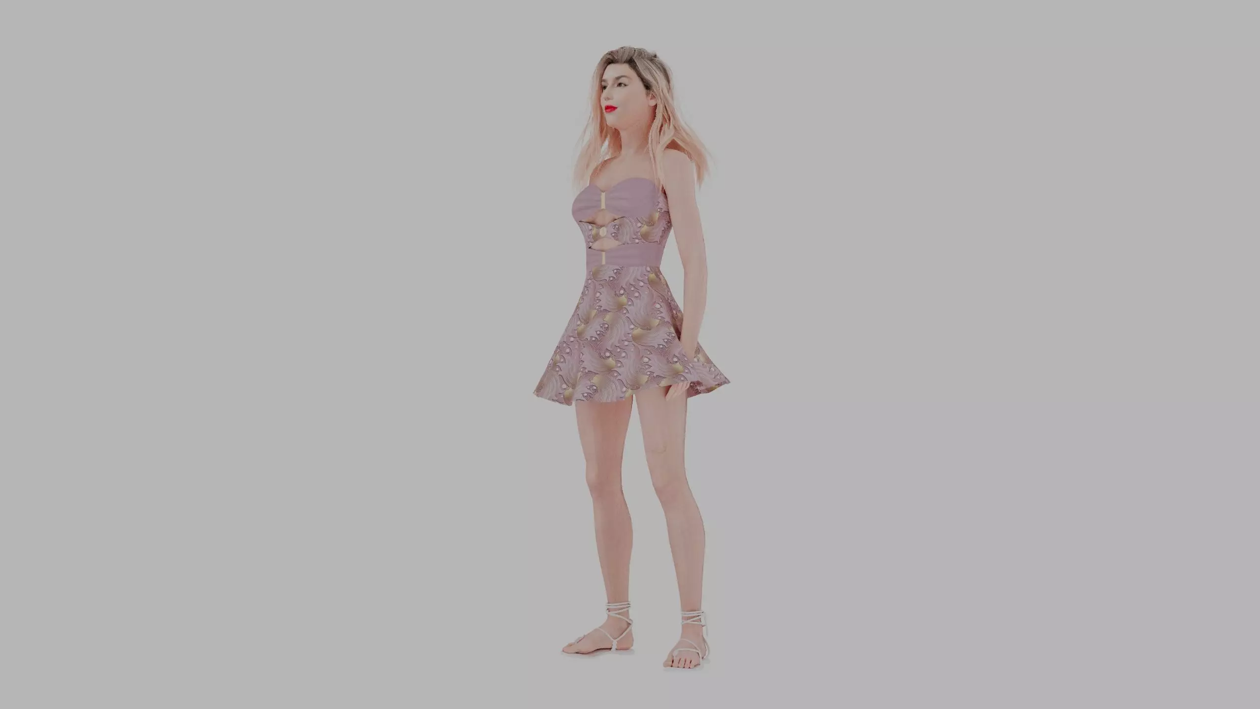 Summer Dress Female Character - Floral Pattern - Rigged 3D model_2