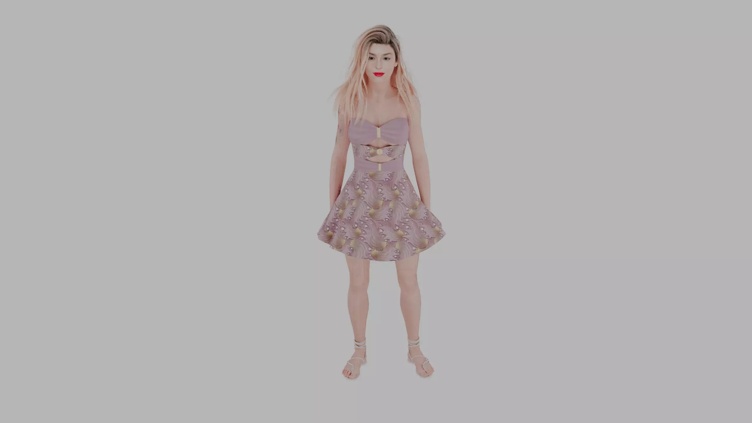 Summer Dress Female Character - Floral Pattern - Rigged 3D model_1