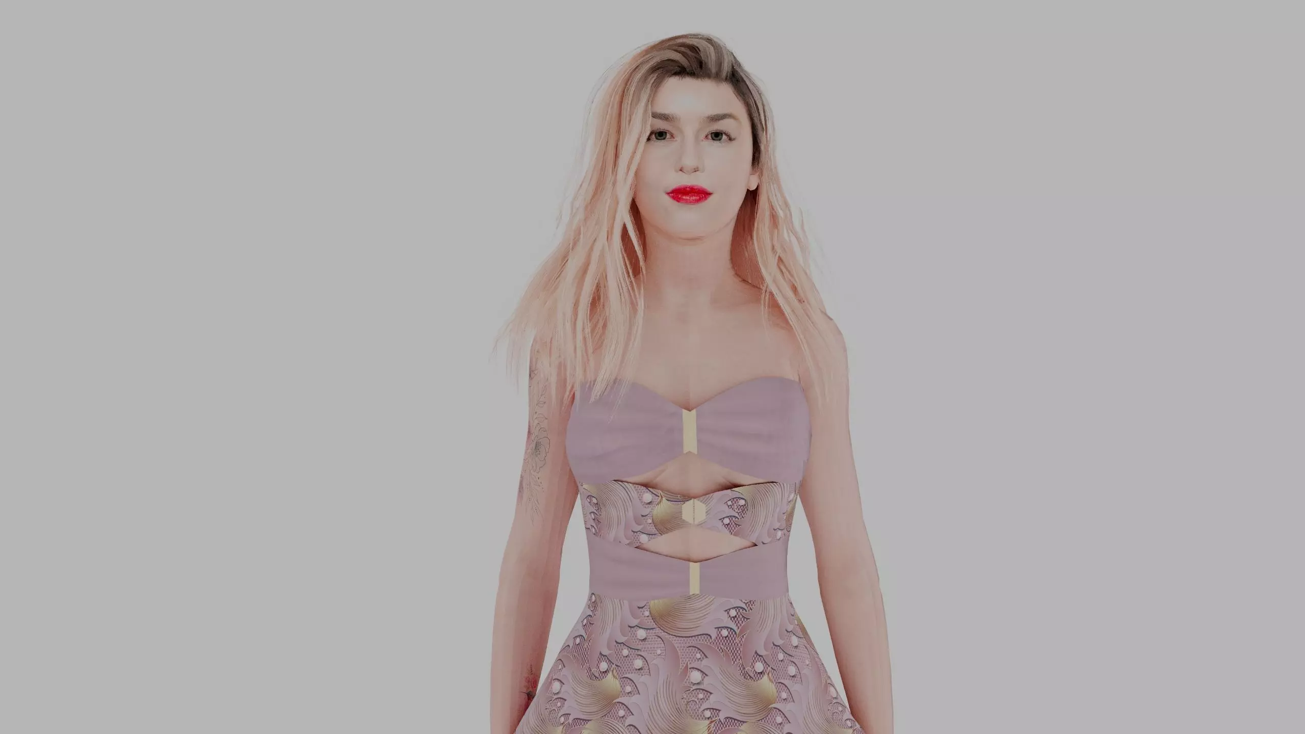 Summer Dress Female Character - Floral Pattern - Rigged 3D model_7