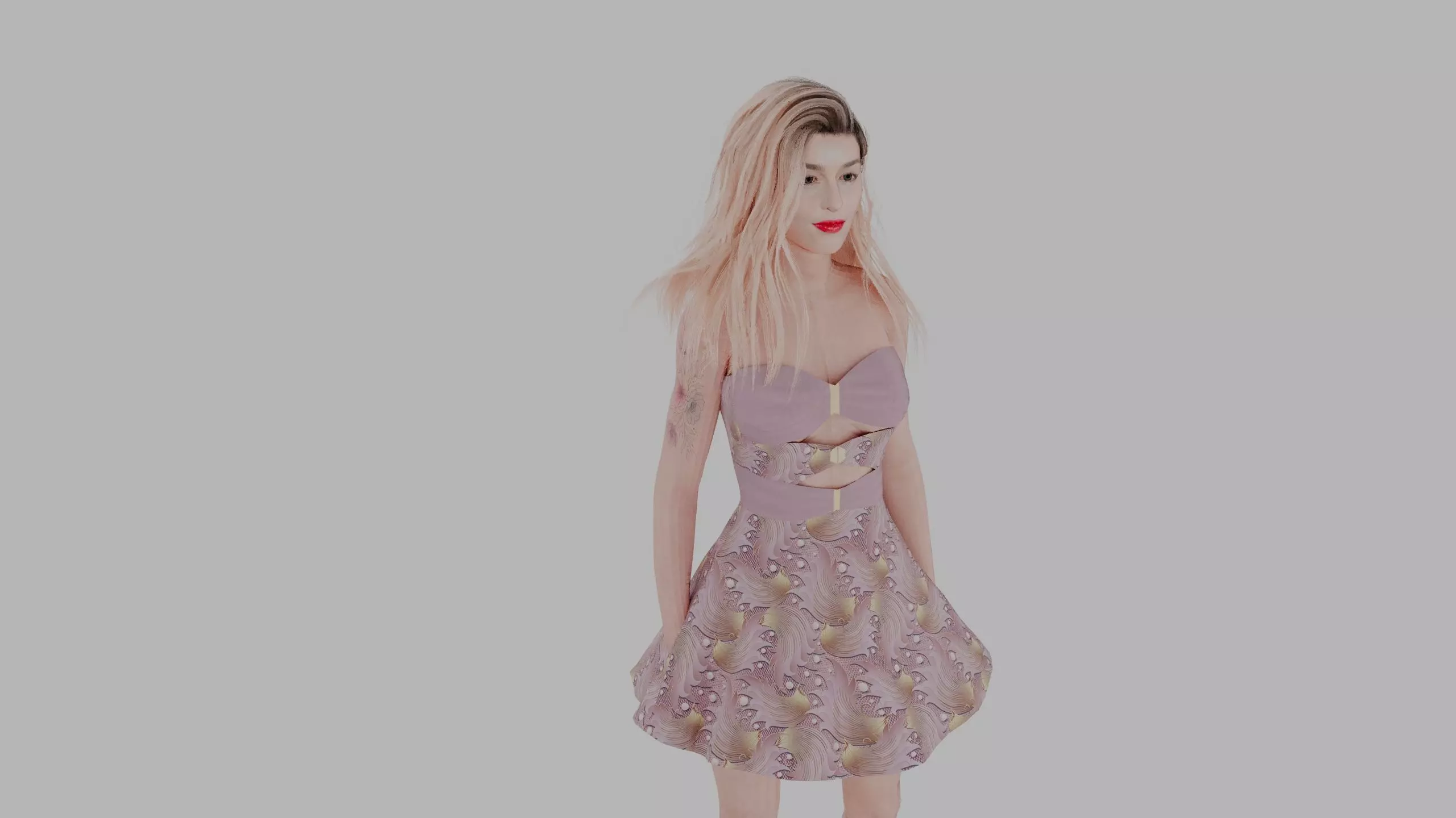 Summer Dress Female Character - Floral Pattern - Rigged 3D model_4