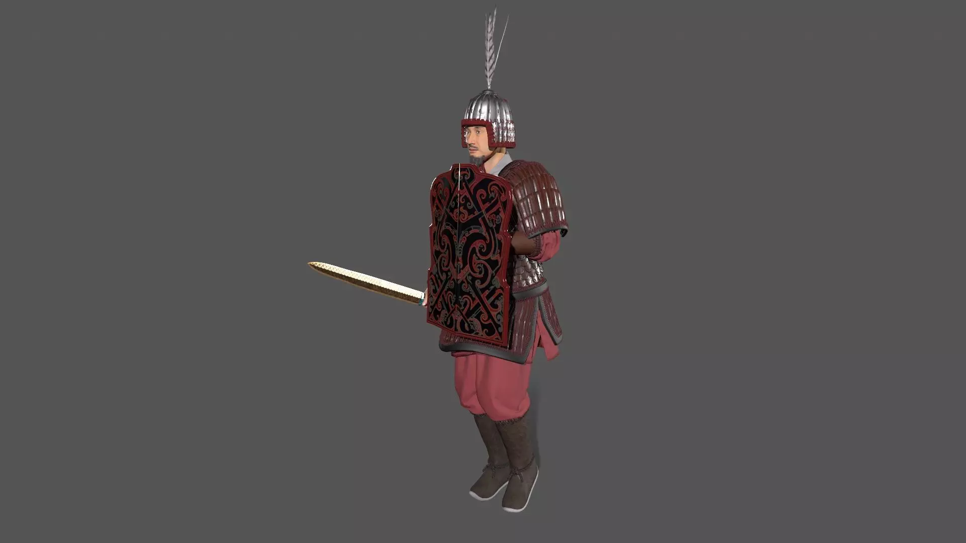 Ancient Chinese warrior Low-poly 3D model_9