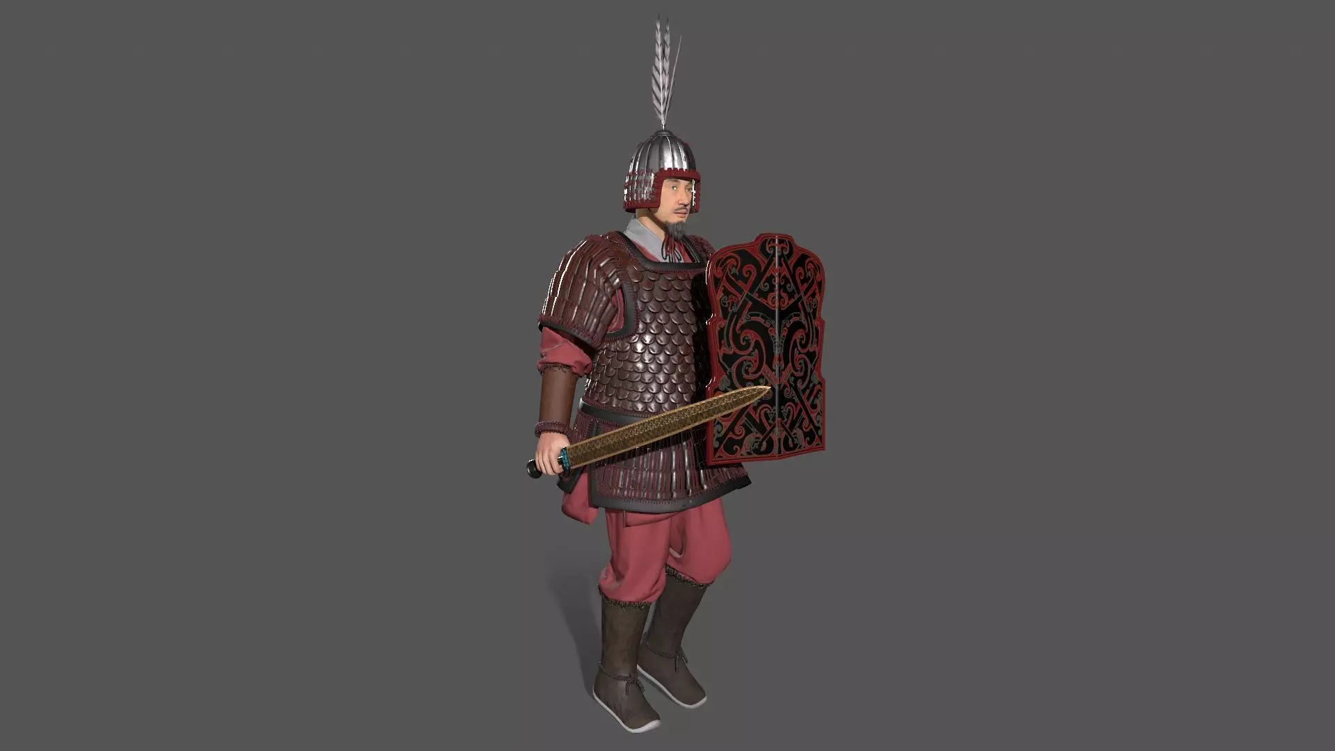 Ancient Chinese warrior Low-poly 3D model_12
