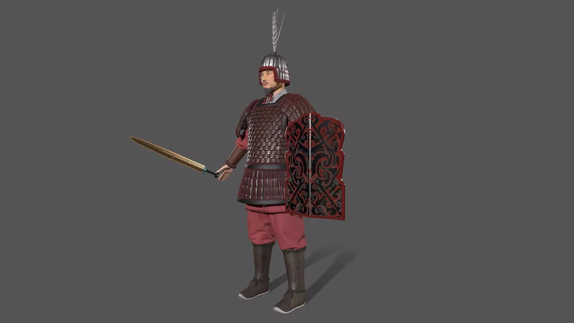 Ancient Chinese warrior Low-poly 3D model_3