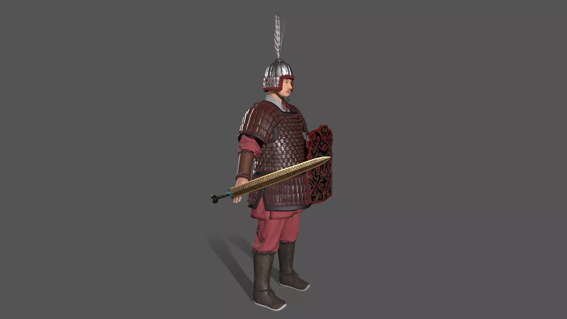 Ancient Chinese warrior Low-poly 3D model_7