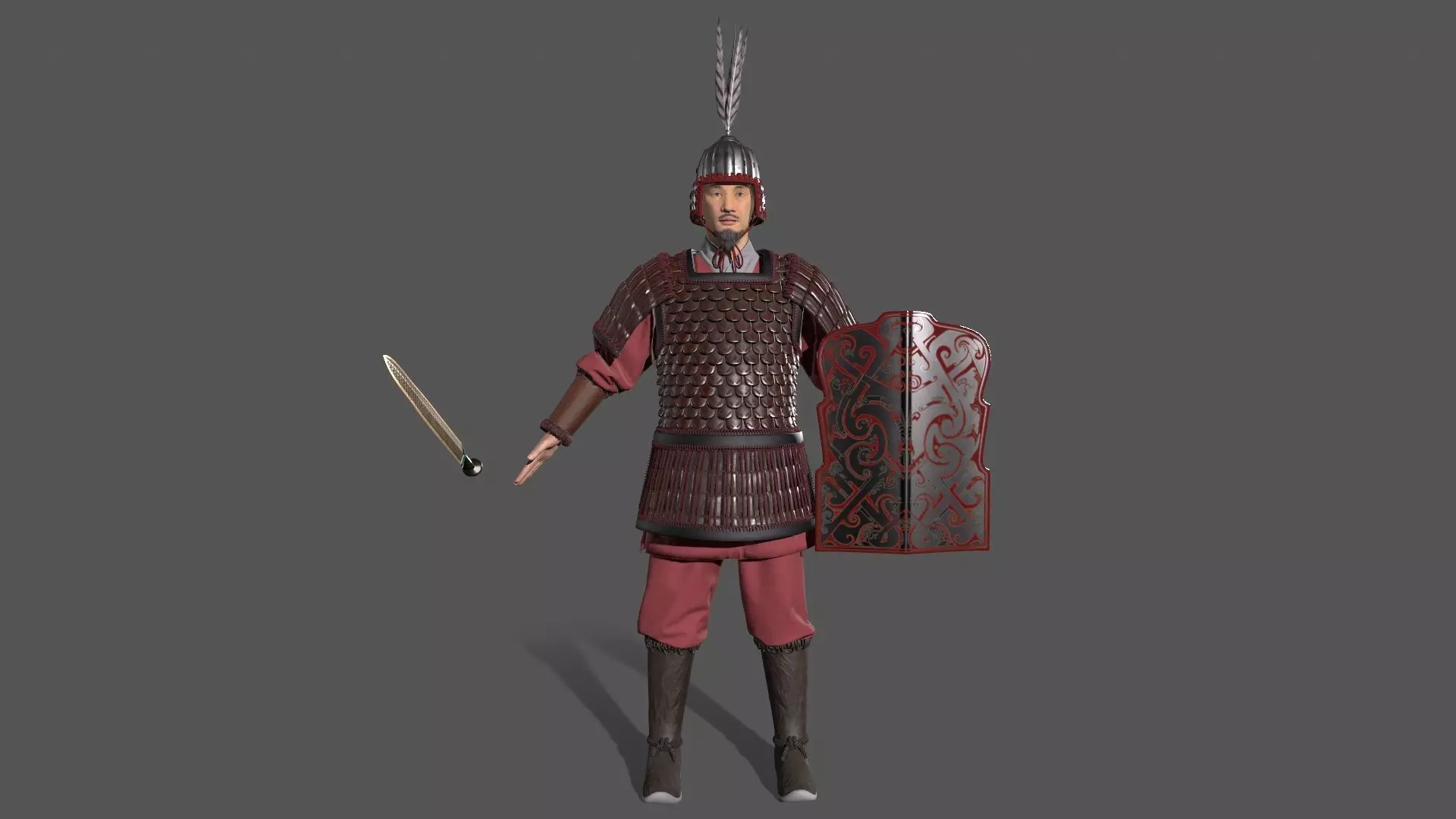 Ancient Chinese warrior Low-poly 3D model_2