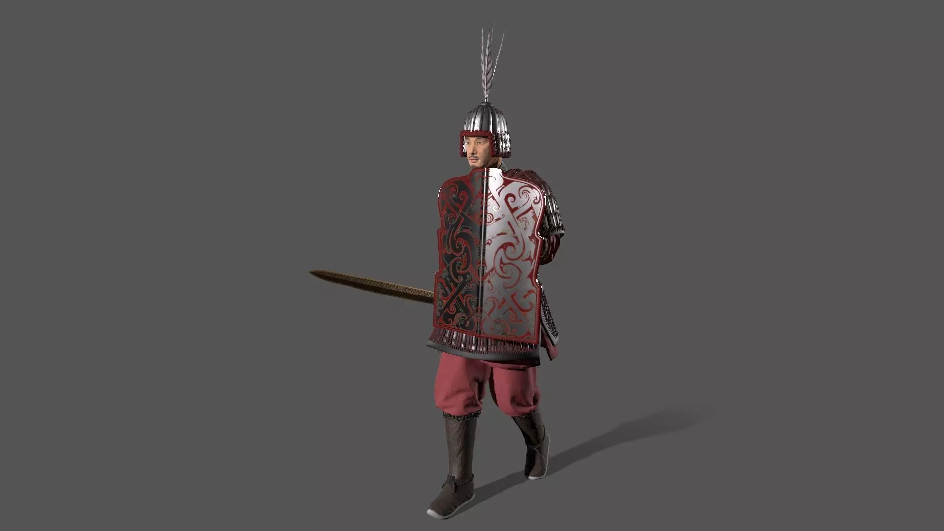 Ancient Chinese warrior Low-poly 3D model_0