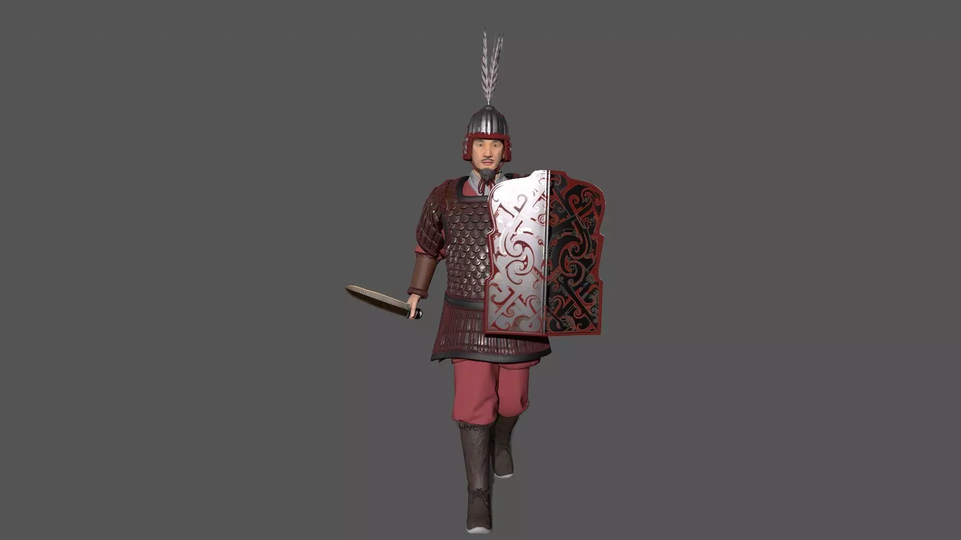 Ancient Chinese warrior Low-poly 3D model_1