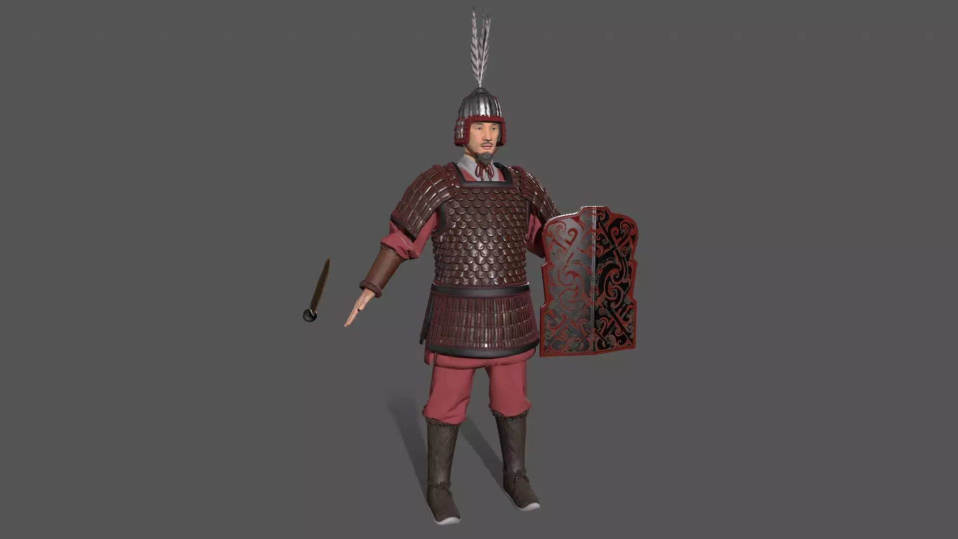 Ancient Chinese warrior Low-poly 3D model_8