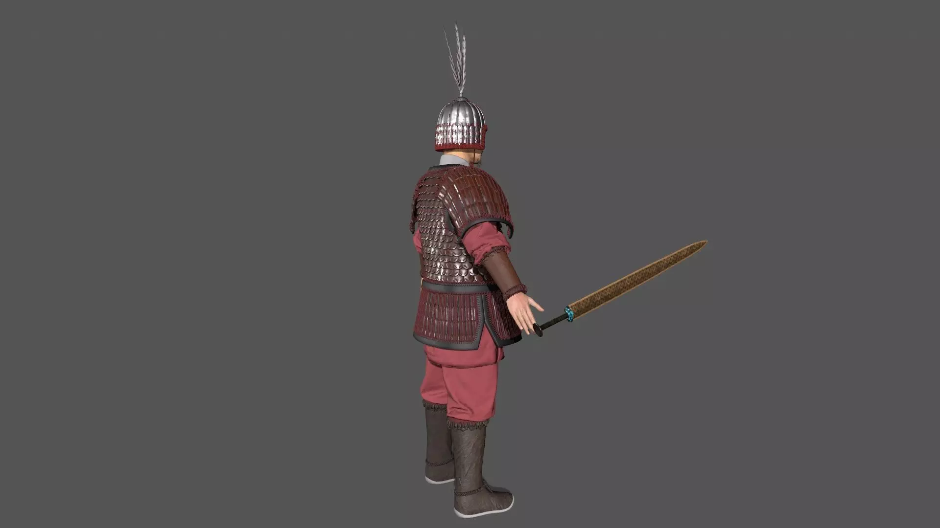Ancient Chinese warrior Low-poly 3D model_6
