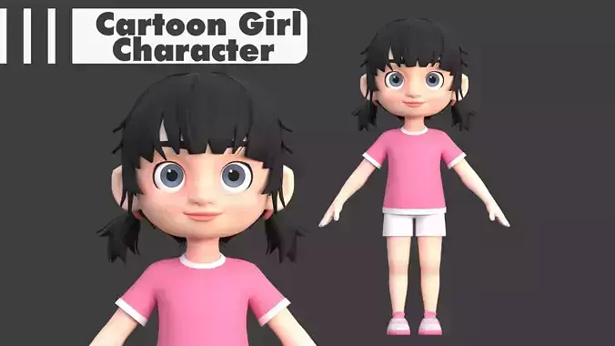 Cartoon Girl Character Low-poly 3D model