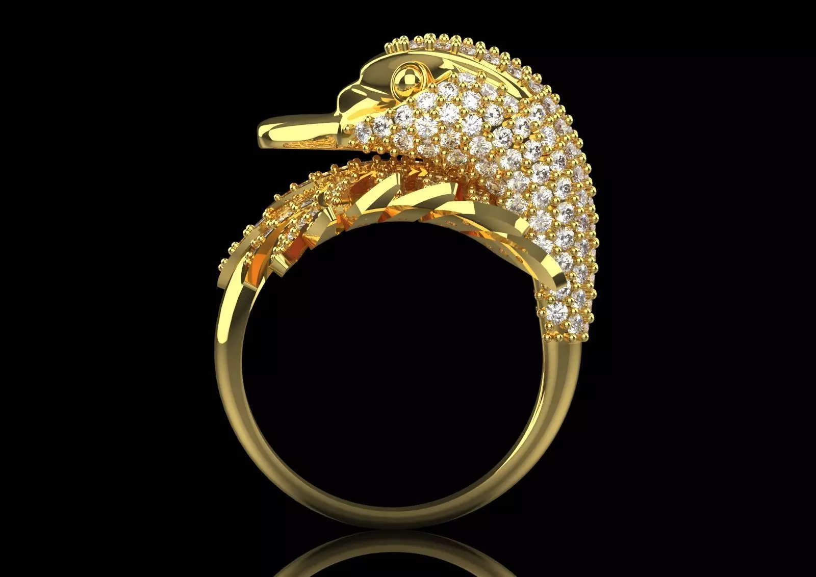 Yellow Gold Swan Head STL 3D Ring with Diamonds Model jr00194 3D print model_2
