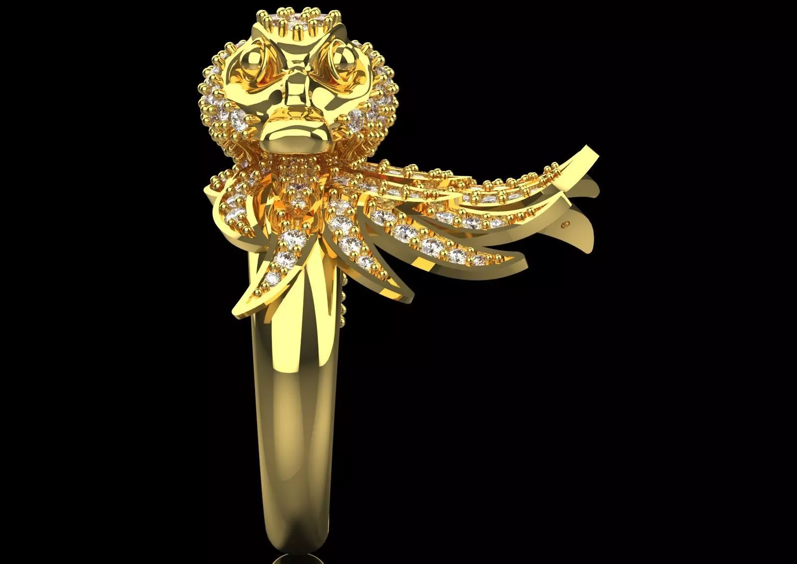 Yellow Gold Swan Head STL 3D Ring with Diamonds Model jr00194 3D print model_3