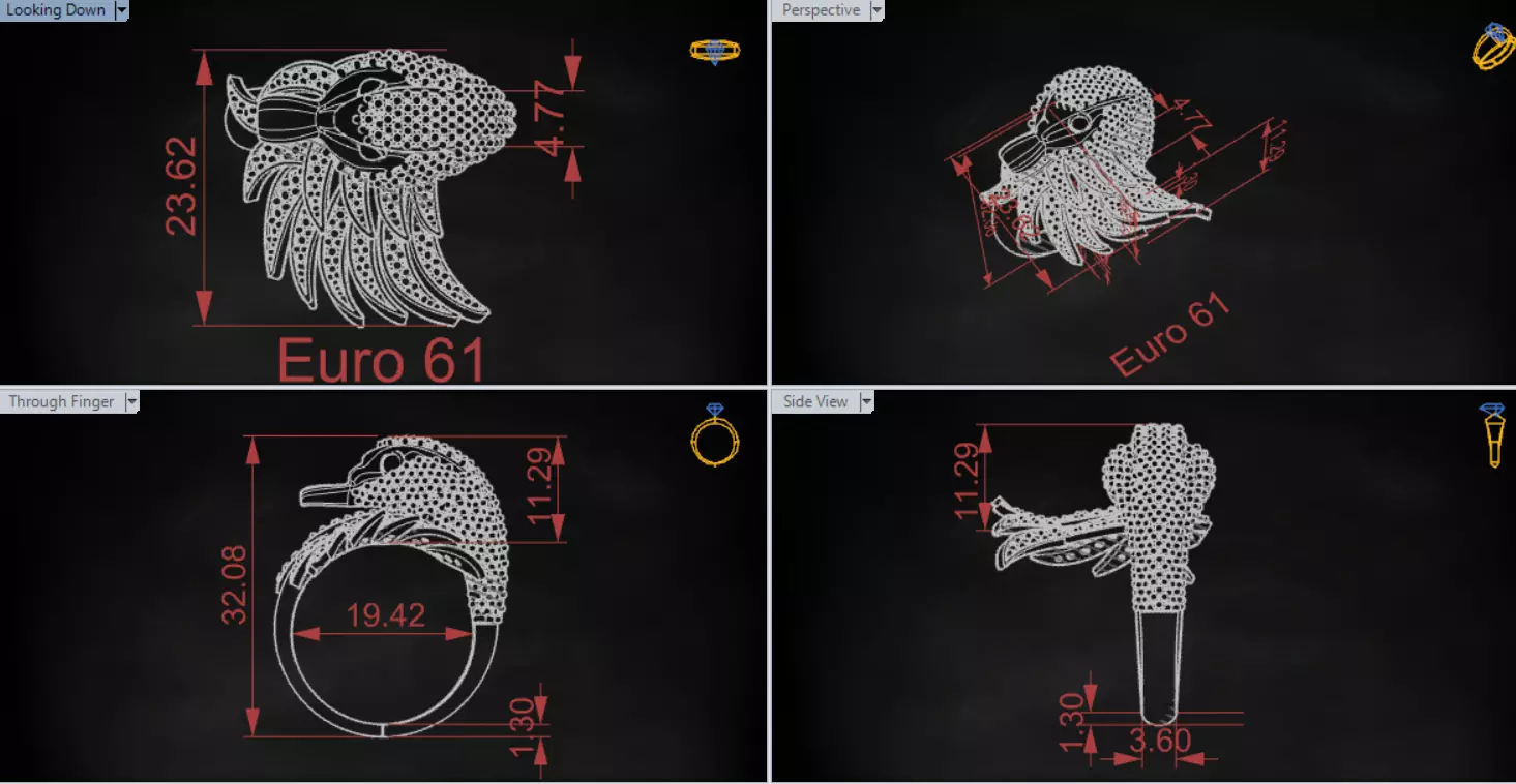 Yellow Gold Swan Head STL 3D Ring with Diamonds Model jr00194 3D print model_21