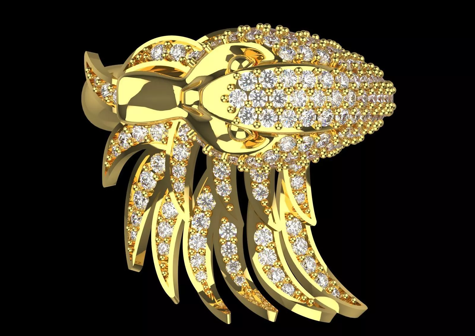 Yellow Gold Swan Head STL 3D Ring with Diamonds Model jr00194 3D print model_4