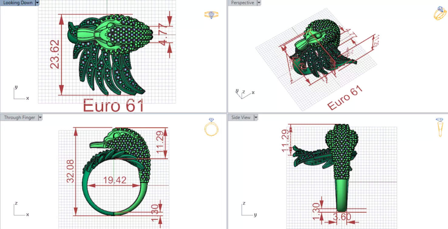Yellow Gold Swan Head STL 3D Ring with Diamonds Model jr00194 3D print model_20