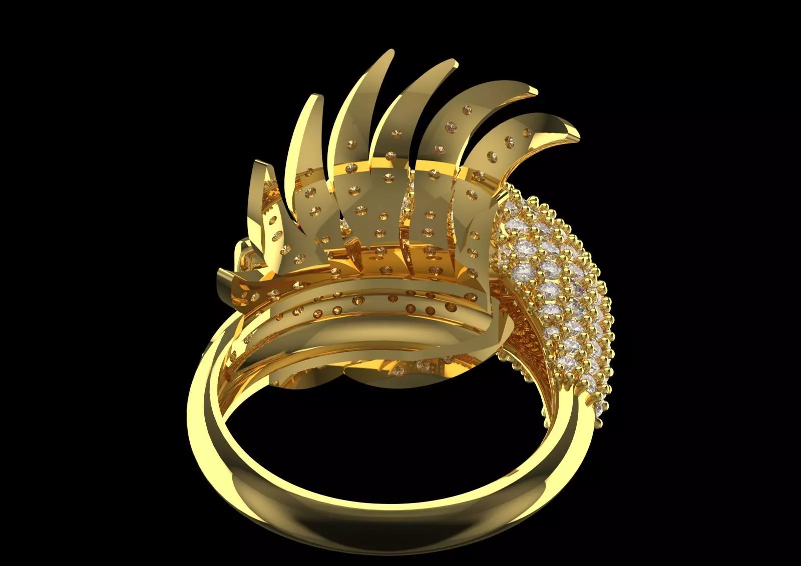 Yellow Gold Swan Head STL 3D Ring with Diamonds Model jr00194 3D print model_15