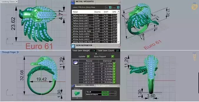 Yellow Gold Swan Head STL 3D Ring with Diamonds Model jr00194