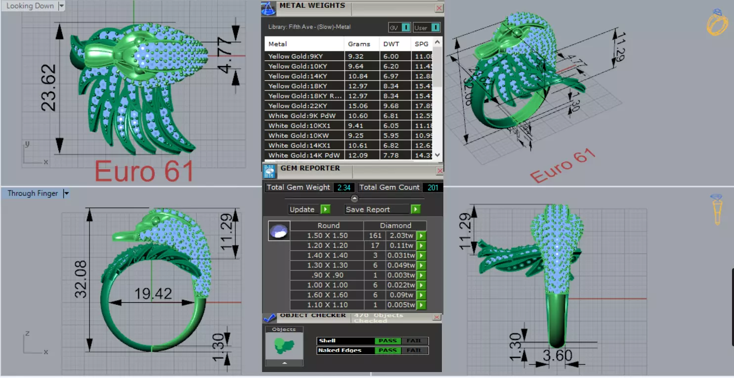 Yellow Gold Swan Head STL 3D Ring with Diamonds Model jr00194 3D print model_0