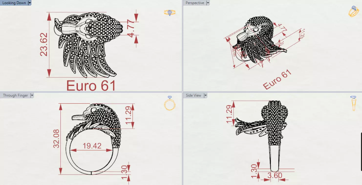 Yellow Gold Swan Head STL 3D Ring with Diamonds Model jr00194 3D print model_22