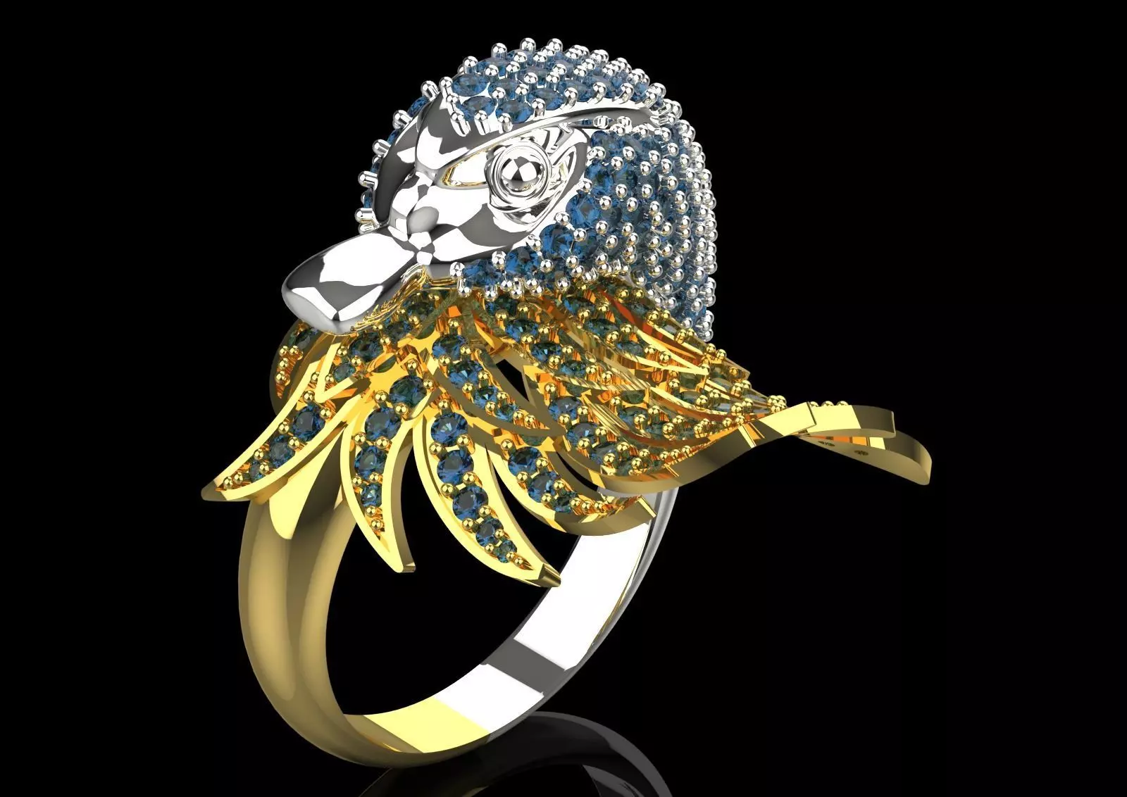 Yellow Gold Swan Head STL 3D Ring with Diamonds Model jr00194 3D print model_18