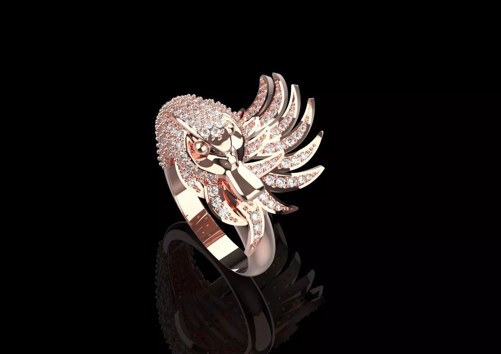 Yellow Gold Swan Head STL 3D Ring with Diamonds Model jr00194 3D print model_28