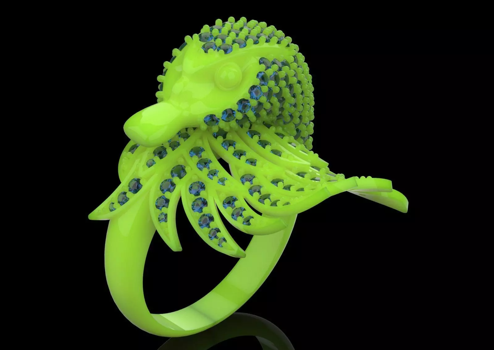 Yellow Gold Swan Head STL 3D Ring with Diamonds Model jr00194 3D print model_19