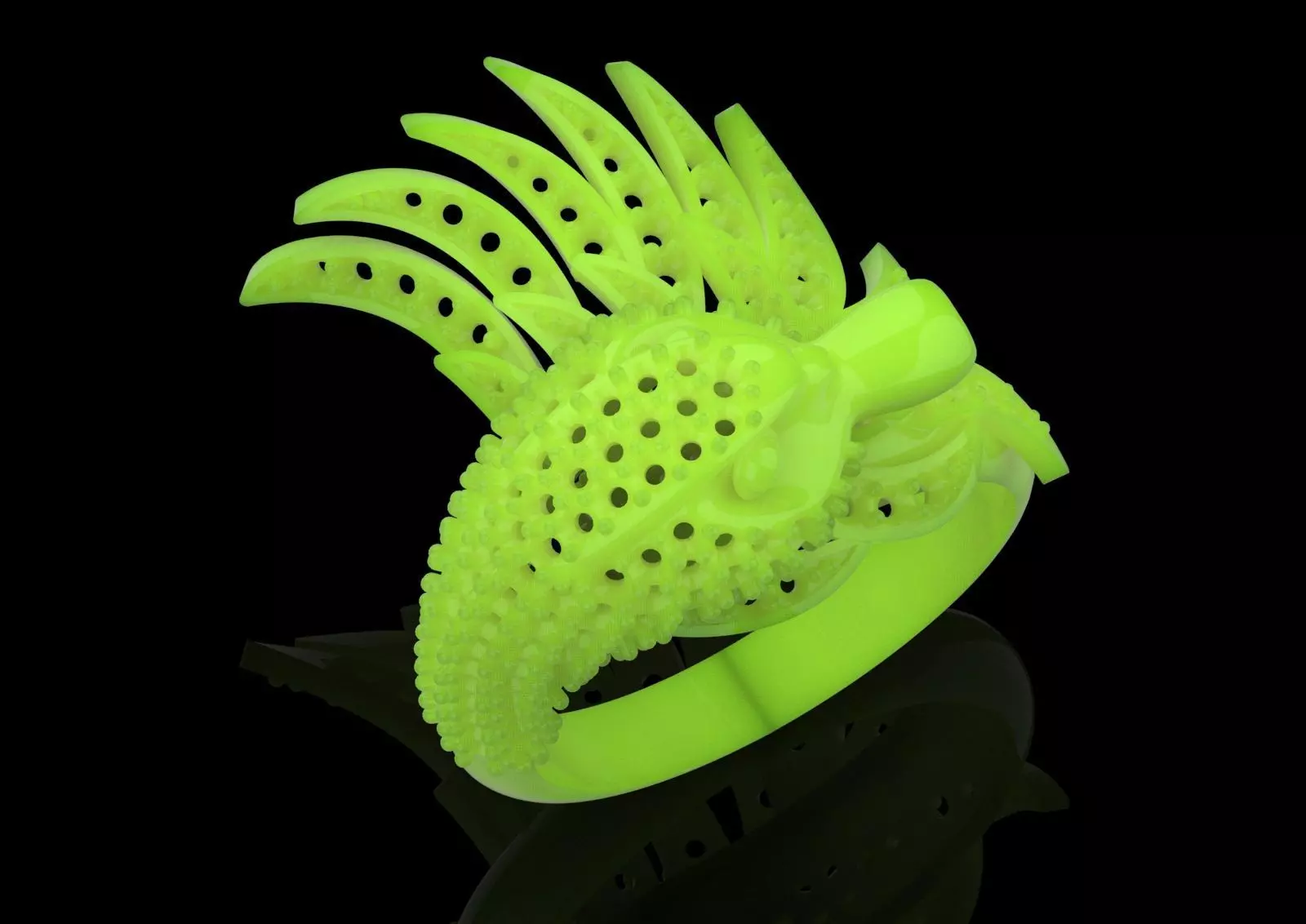 Yellow Gold Swan Head STL 3D Ring with Diamonds Model jr00194 3D print model_27