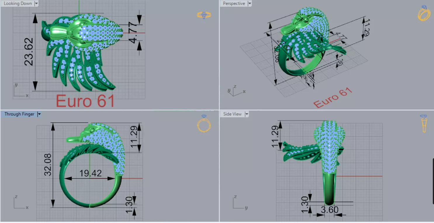 Yellow Gold Swan Head STL 3D Ring with Diamonds Model jr00194 3D print model_8