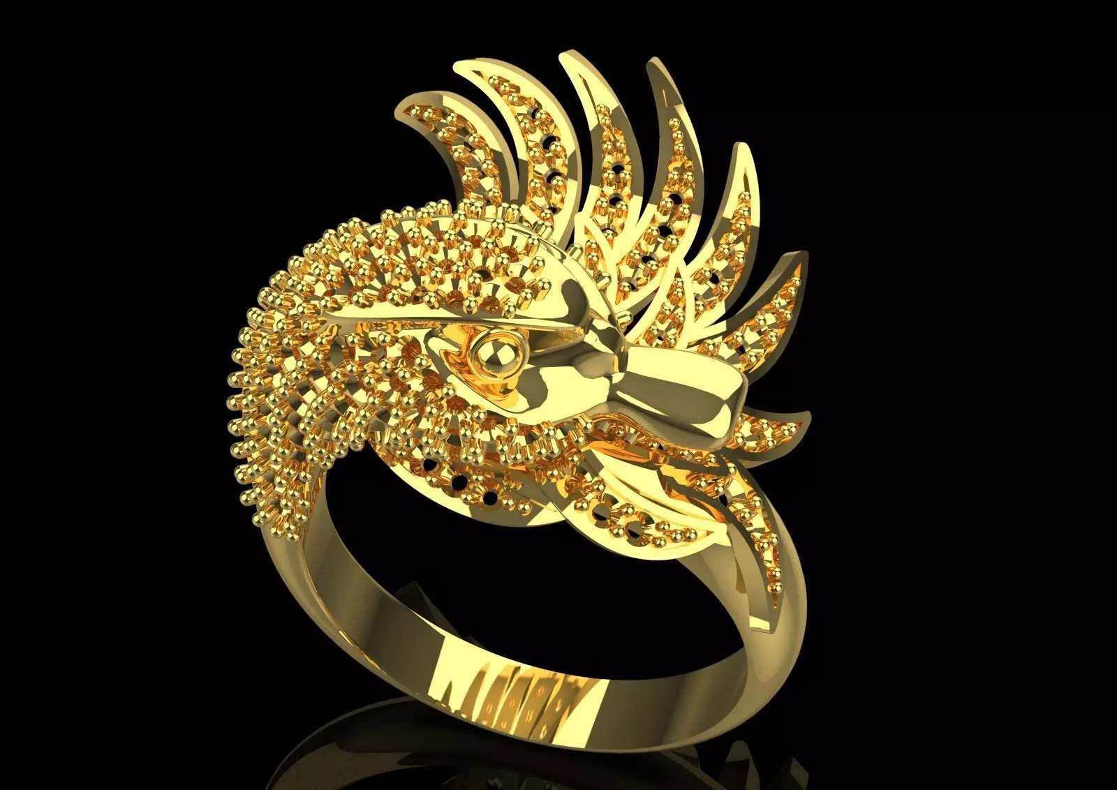 Yellow Gold Swan Head STL 3D Ring with Diamonds Model jr00194 3D print model_16