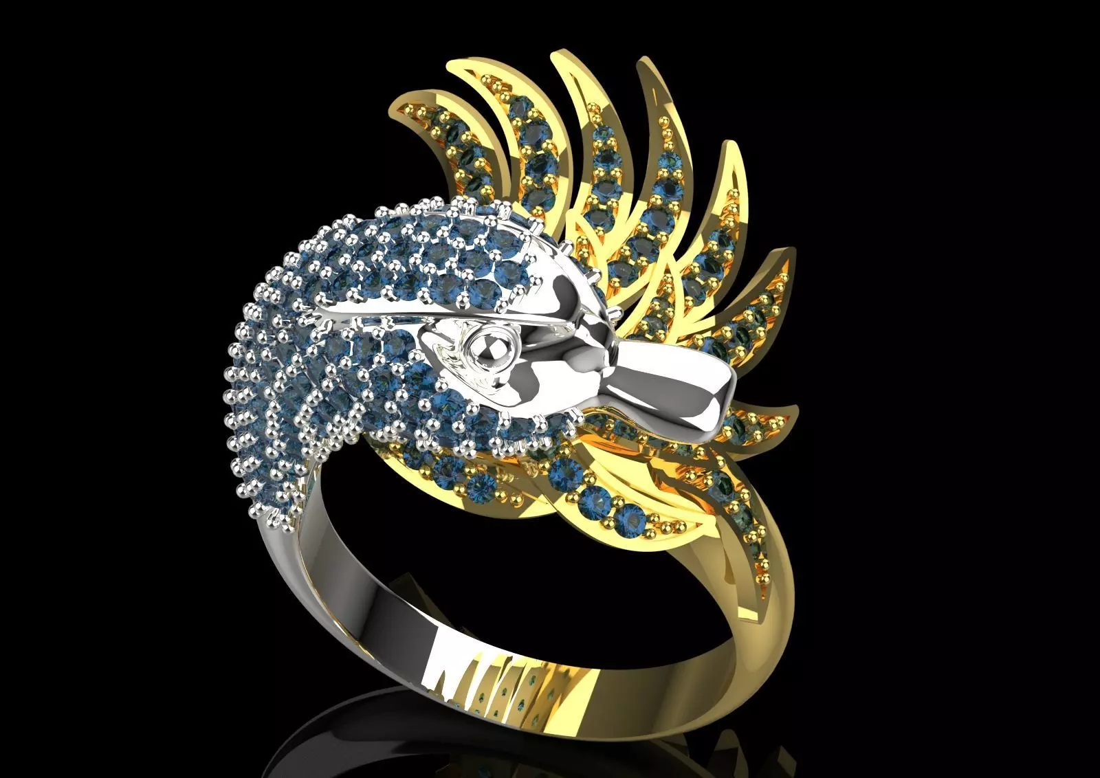 Yellow Gold Swan Head STL 3D Ring with Diamonds Model jr00194 3D print model_17