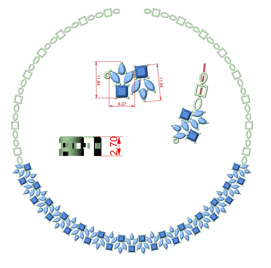 Diamond Necklace 3dm stl renders animation videos details  3D print model_12