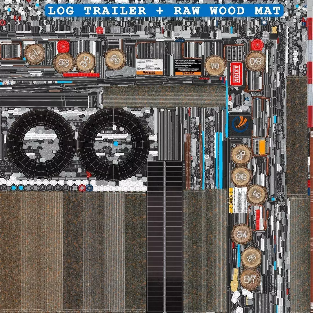 Logging Trailer Black with 6 Loads single Mat All PBR Textures Low-poly 3D model_72