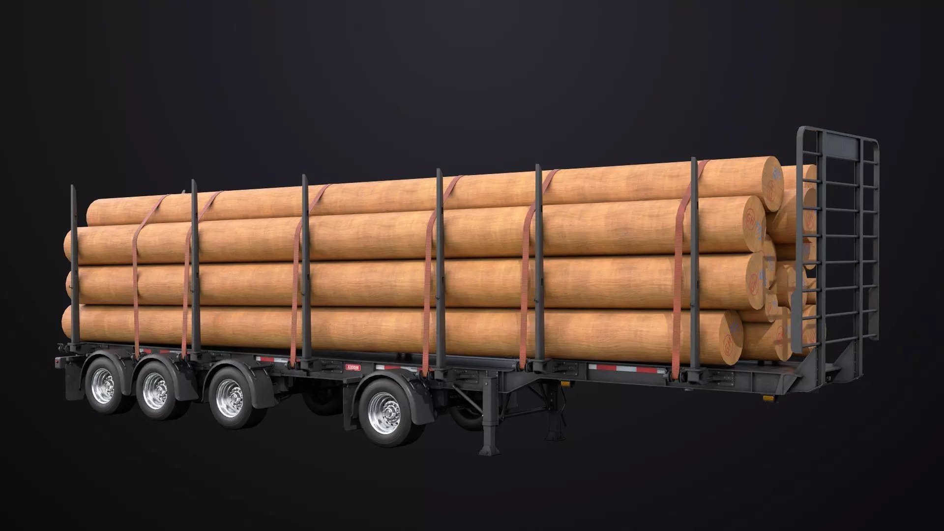 Logging Trailer Black with 6 Loads single Mat All PBR Textures Low-poly 3D model_26