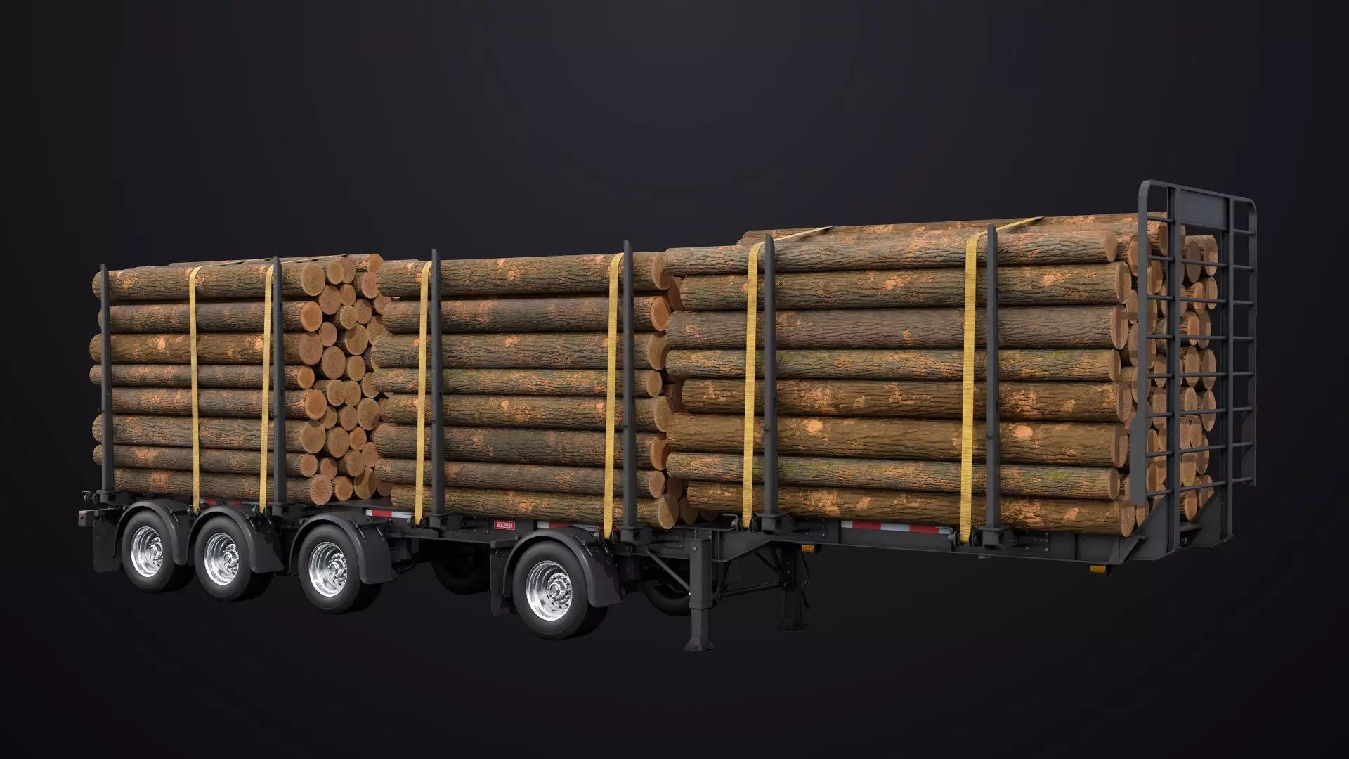 Logging Trailer Black with 6 Loads single Mat All PBR Textures Low-poly 3D model_25