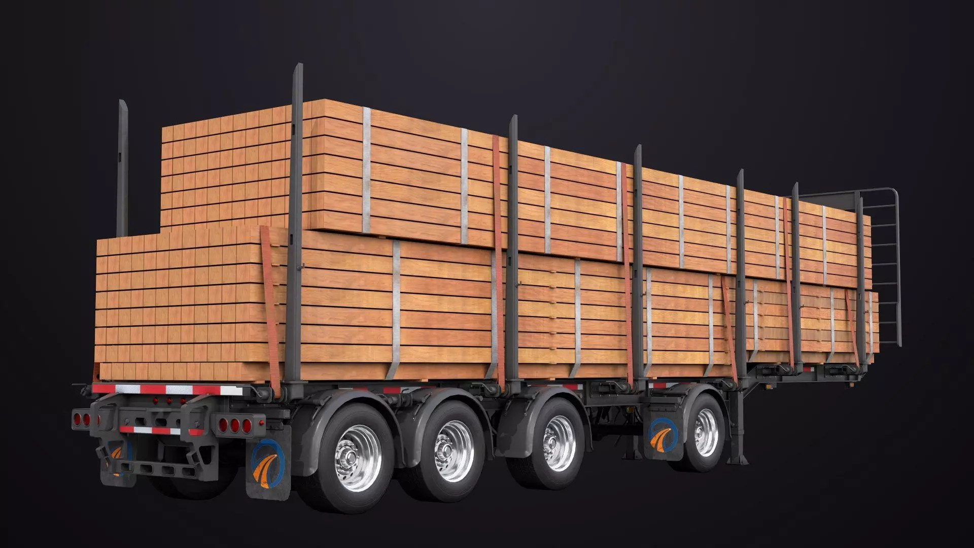 Logging Trailer Black with 6 Loads single Mat All PBR Textures Low-poly 3D model_6