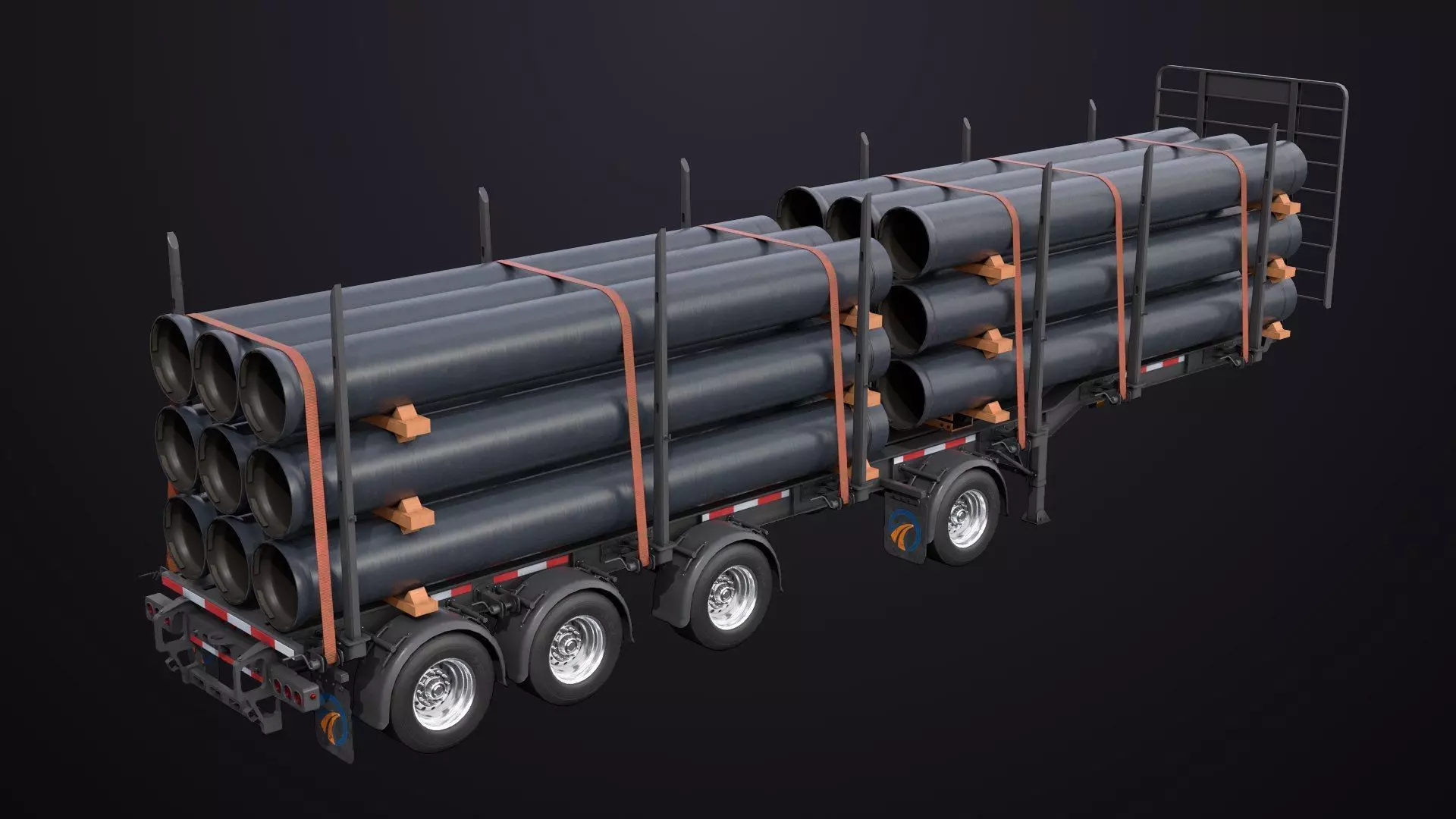 Logging Trailer Black with 6 Loads single Mat All PBR Textures Low-poly 3D model_31
