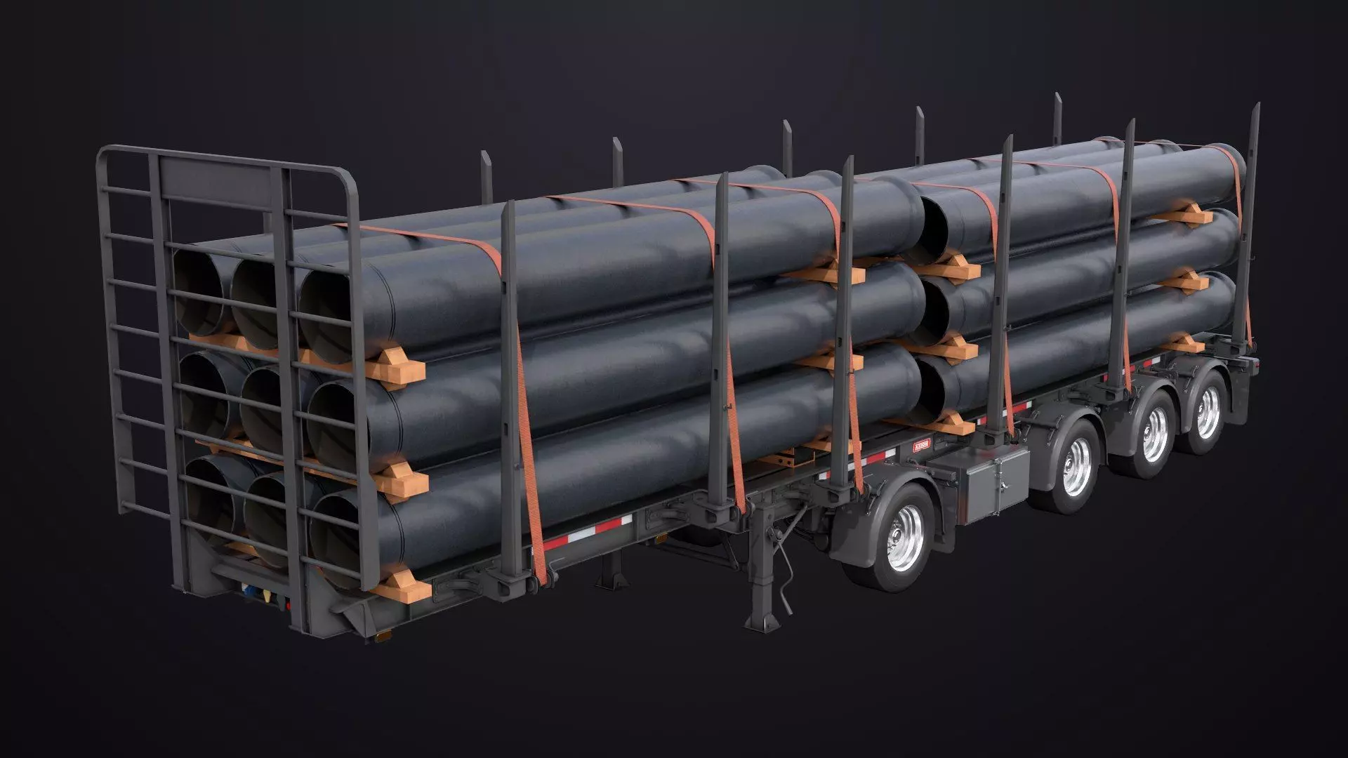 Logging Trailer Black with 6 Loads single Mat All PBR Textures Low-poly 3D model_3