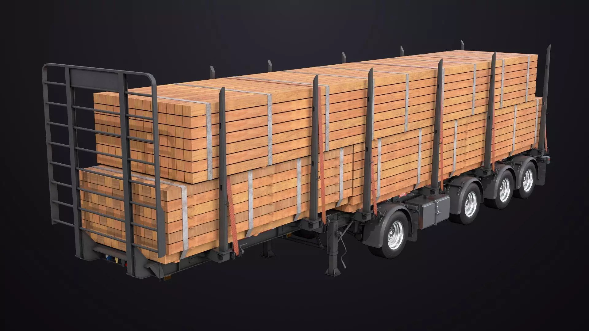 Logging Trailer Black with 6 Loads single Mat All PBR Textures Low-poly 3D model_42