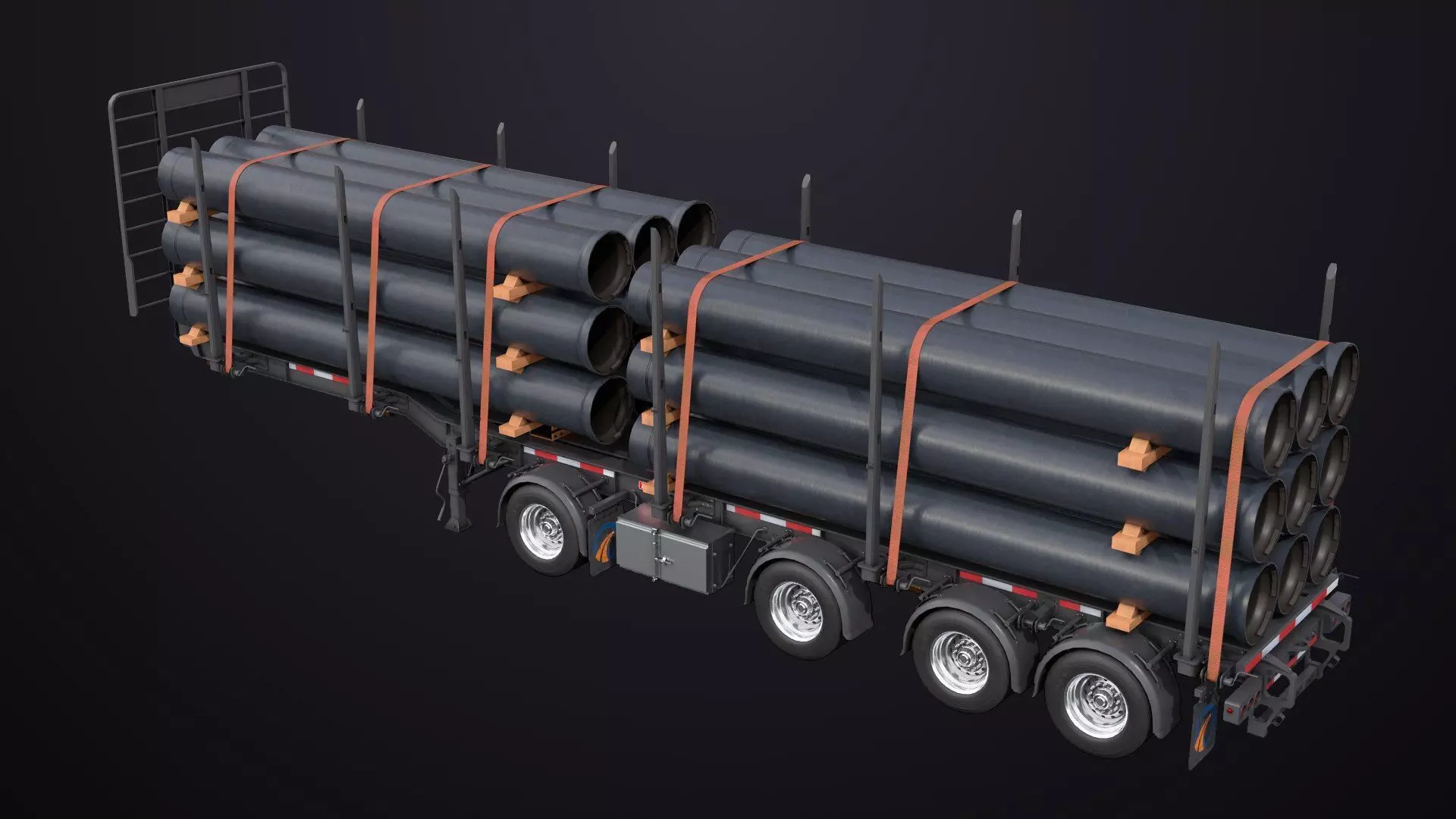 Logging Trailer Black with 6 Loads single Mat All PBR Textures Low-poly 3D model_38