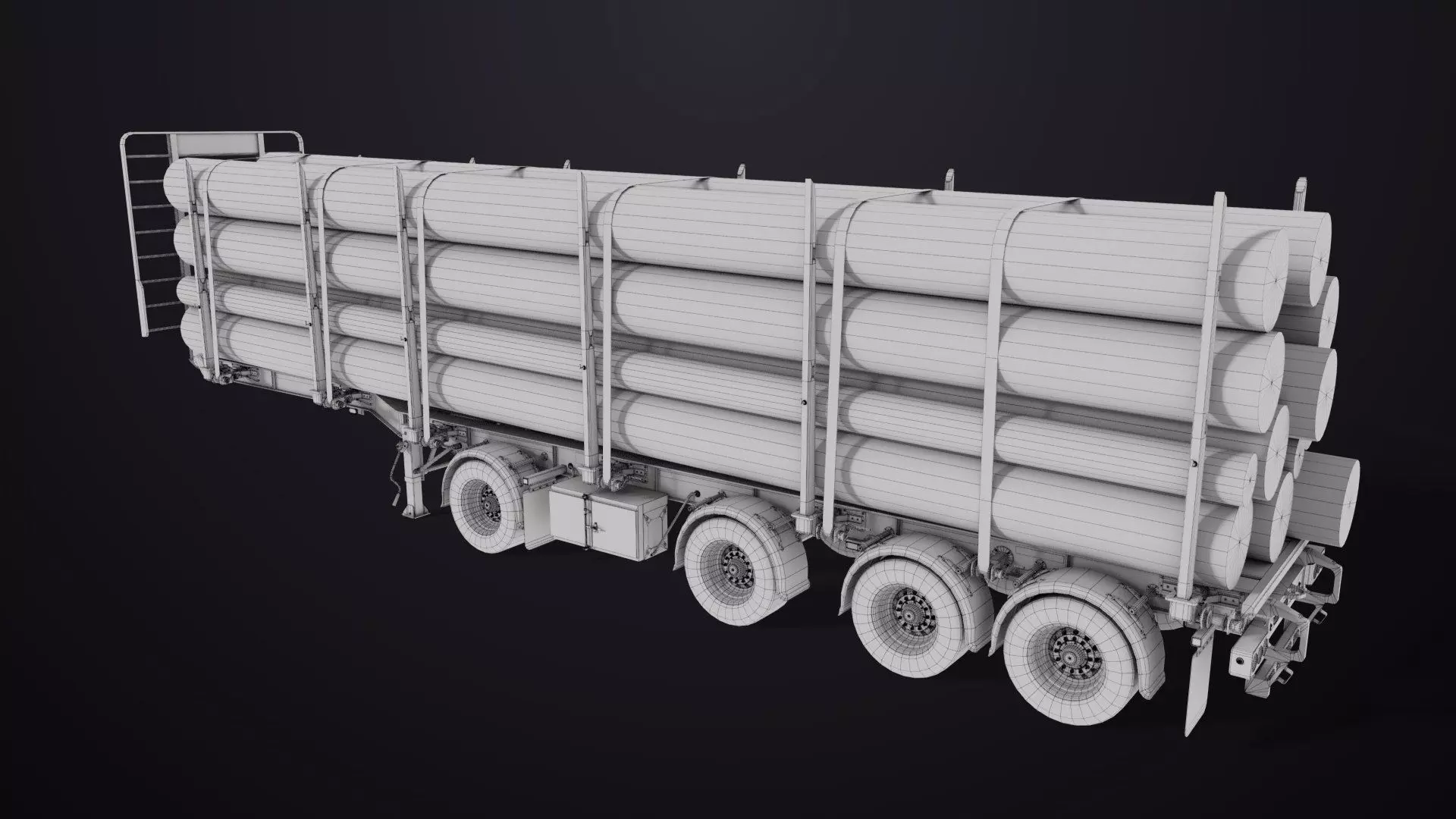 Logging Trailer Black with 6 Loads single Mat All PBR Textures Low-poly 3D model_60