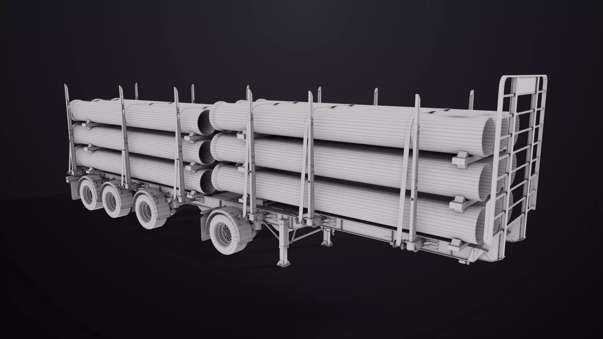 Logging Trailer Black with 6 Loads single Mat All PBR Textures Low-poly 3D model_47