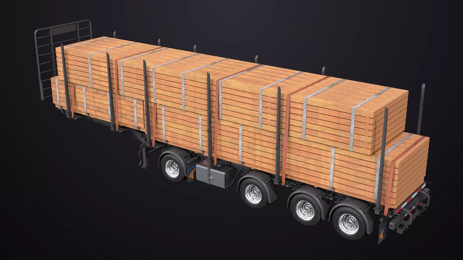 Logging Trailer Black with 6 Loads single Mat All PBR Textures Low-poly 3D model_41