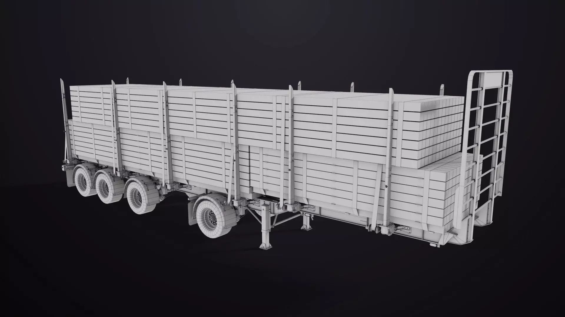 Logging Trailer Black with 6 Loads single Mat All PBR Textures Low-poly 3D model_49